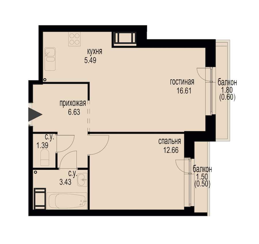 Однокомнатная квартира в : площадь 47.31 м2 , этаж: 3 – купить в Санкт-Петербурге